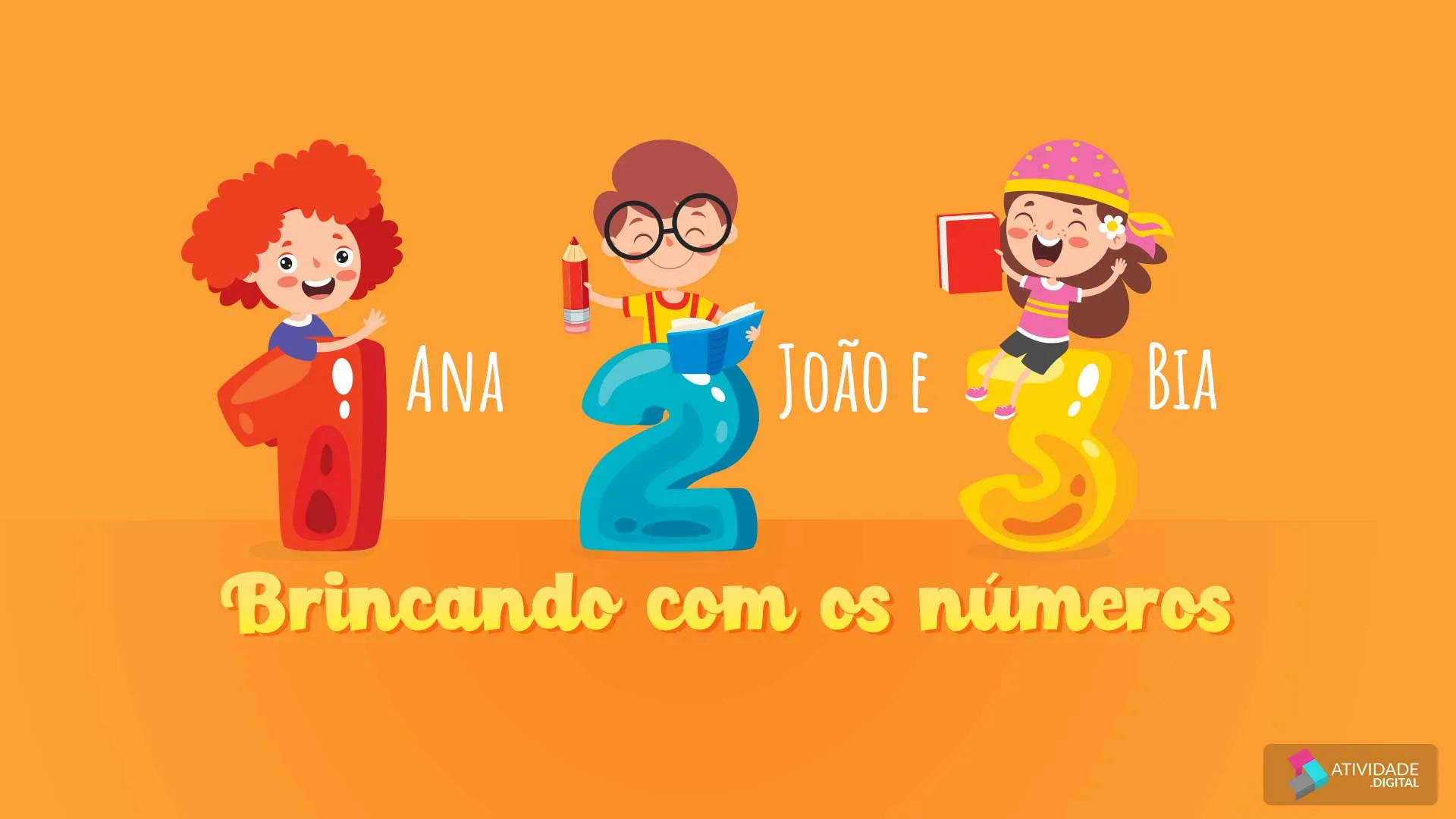 Ana, João e Bia brincando com os números